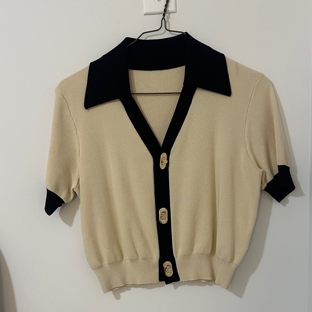 Commense Cream and Black Knit Top
